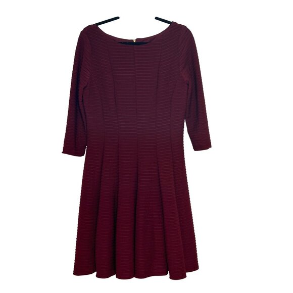 Julian Taylor Burgundy Textured A-Line Dress With 3/4 Sleeves Size 12 #D-6-5-0 - Picture 1 of 7
